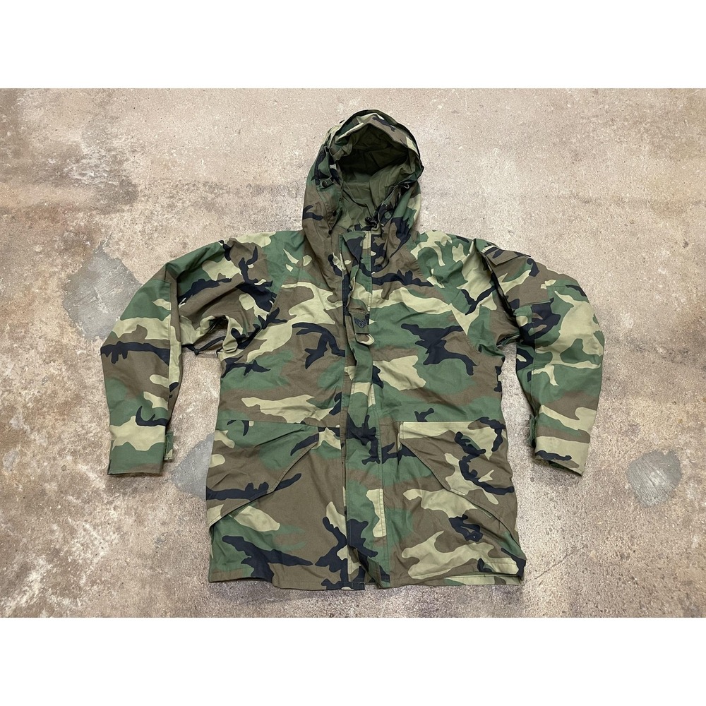 Tennier‎ ECWCS Parka Jacket Mens Medium Woodland Camo Hooded Nylon Cold Weather